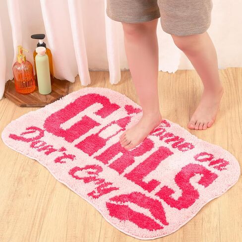 سجاد الحمام الوردي حصيرة حمام الوردي الساخن، الفتيات لا تبكي غير زلة ستوكات ماصة دش البساط مضحك لطيف السجاد ديكور الحمام للفتيات النساء in Kuwait