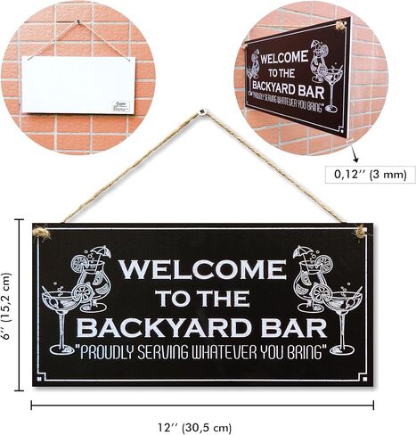 CARISPIBET Welcome to the backyard bar Home signs outdoor signs porch decorative plaques kitchen signs 6" x 12" in Saudi Arabia