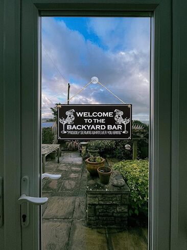 CARISPIBET Welcome to the backyard bar Home signs outdoor signs porch decorative plaques kitchen signs 6" x 12" in Saudi Arabia