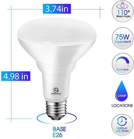 Energetic 6 Pack 75W BR30 LED Recessed Light Bulb, Dimmable, 900 Lumens, 2700K Soft White, E26 Base, Indoor Flood Light for 5/6 Inch Cans, UL Listed in Saudi Arabia