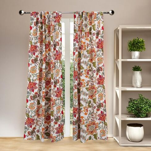 Pure Cotton Printed Window Curtain Set of 2, Light Filtering Washable Cotton Curtain Panels for Kitchen, Bedroom, Living Room - Best for Gifting, Home Decor - Black & White, 42x63 Inches in Saudi Arabia