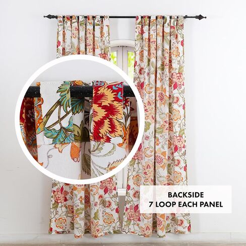 Pure Cotton Printed Window Curtain Set of 2, Light Filtering Washable Cotton Curtain Panels for Kitchen, Bedroom, Living Room - Best for Gifting, Home Decor - Black & White, 42x63 Inches in Saudi Arabia