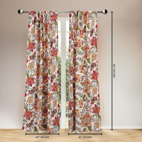 Pure Cotton Printed Window Curtain Set of 2, Light Filtering Washable Cotton Curtain Panels for Kitchen, Bedroom, Living Room - Best for Gifting, Home Decor - Black & White, 42x63 Inches in Saudi Arabia