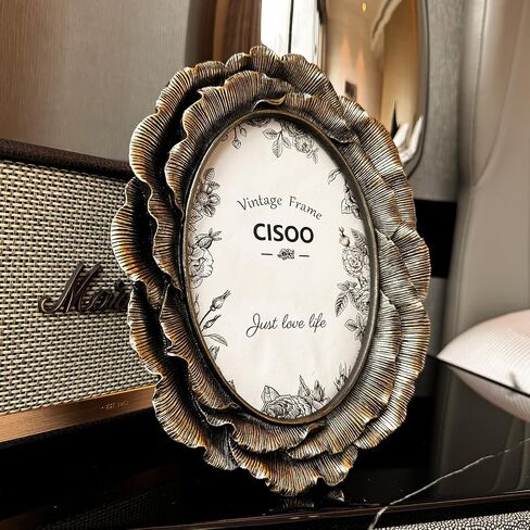 CISOO 4x4 Vintage Round Picture Frame, Antique Black with Gold Ornate Flower Circle Photo Frame, for Tabletop and Wall Display, Decorative Floral Retro Home Decor, Photo Gallery Art in Saudi Arabia