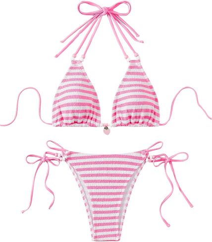 GORGLITTER Women's High Cut Thong Bikini Sets String Triangle Halter Top Swimsuit Bathing Suits in Saudi Arabia