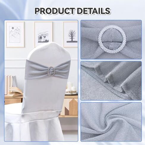 Poise3EHome Tinsel Gold Chair Sashes 10 Pack, Sparkly Stretch Chair Bands with Buckle for Wedding Party Banquet Birthday Decoration in Saudi Arabia