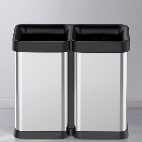 2 x 8 Gallon Dual-Bin Open Top Trash Can, Dual Compartment Garbage Can for Waste and Recycling, Stainless Steel Kitchen Trash Bin for Office, Restaurant, Commercial Use in Saudi Arabia