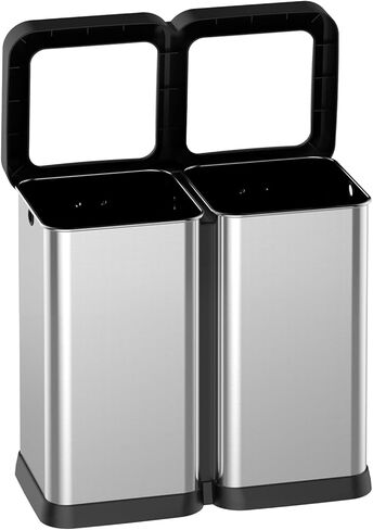 2 x 8 Gallon Dual-Bin Open Top Trash Can, Dual Compartment Garbage Can for Waste and Recycling, Stainless Steel Kitchen Trash Bin for Office, Restaurant, Commercial Use in Saudi Arabia