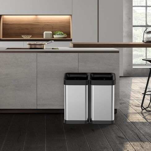 2 x 8 Gallon Dual-Bin Open Top Trash Can, Dual Compartment Garbage Can for Waste and Recycling, Stainless Steel Kitchen Trash Bin for Office, Restaurant, Commercial Use in Saudi Arabia