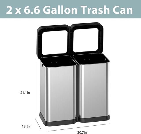 2 x 8 Gallon Dual-Bin Open Top Trash Can, Dual Compartment Garbage Can for Waste and Recycling, Stainless Steel Kitchen Trash Bin for Office, Restaurant, Commercial Use in Saudi Arabia