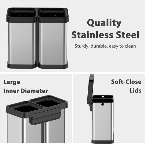 2 x 8 Gallon Dual-Bin Open Top Trash Can, Dual Compartment Garbage Can for Waste and Recycling, Stainless Steel Kitchen Trash Bin for Office, Restaurant, Commercial Use in Saudi Arabia
