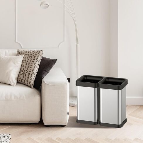 2 x 8 Gallon Dual-Bin Open Top Trash Can, Dual Compartment Garbage Can for Waste and Recycling, Stainless Steel Kitchen Trash Bin for Office, Restaurant, Commercial Use in Saudi Arabia