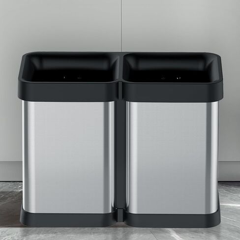 2 x 8 Gallon Dual-Bin Open Top Trash Can, Dual Compartment Garbage Can for Waste and Recycling, Stainless Steel Kitchen Trash Bin for Office, Restaurant, Commercial Use in Saudi Arabia
