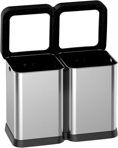 2 x 8 Gallon Dual-Bin Open Top Trash Can, Dual Compartment Garbage Can for Waste and Recycling, Stainless Steel Kitchen Trash Bin for Office, Restaurant, Commercial Use in Saudi Arabia