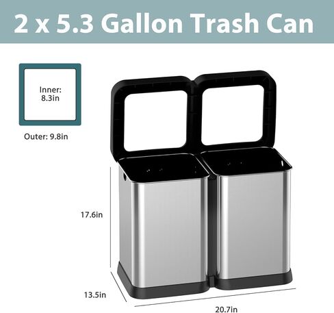 2 x 8 Gallon Dual-Bin Open Top Trash Can, Dual Compartment Garbage Can for Waste and Recycling, Stainless Steel Kitchen Trash Bin for Office, Restaurant, Commercial Use in Saudi Arabia