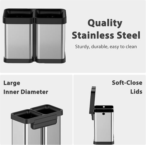 2 x 8 Gallon Dual-Bin Open Top Trash Can, Dual Compartment Garbage Can for Waste and Recycling, Stainless Steel Kitchen Trash Bin for Office, Restaurant, Commercial Use in Saudi Arabia