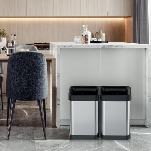 2 x 8 Gallon Dual-Bin Open Top Trash Can, Dual Compartment Garbage Can for Waste and Recycling, Stainless Steel Kitchen Trash Bin for Office, Restaurant, Commercial Use in Saudi Arabia