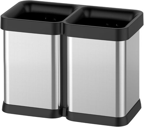 2 x 8 Gallon Dual-Bin Open Top Trash Can, Dual Compartment Garbage Can for Waste and Recycling, Stainless Steel Kitchen Trash Bin for Office, Restaurant, Commercial Use in Saudi Arabia