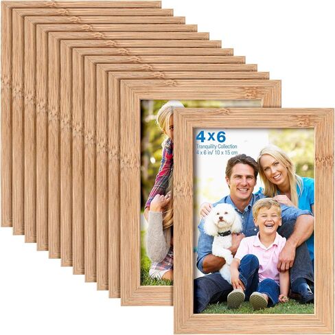 12 Pieces 4 x 6 Inches Wooden Picture Frame Photo Frame with Mat and Real Glass Natural Wood Frames Wall and Tabletop Picture Frames for Home Office Restaurant in Saudi Arabia