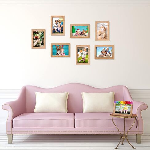 12 Pieces 4 x 6 Inches Wooden Picture Frame Photo Frame with Mat and Real Glass Natural Wood Frames Wall and Tabletop Picture Frames for Home Office Restaurant in Saudi Arabia
