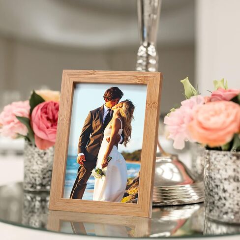12 Pieces 4 x 6 Inches Wooden Picture Frame Photo Frame with Mat and Real Glass Natural Wood Frames Wall and Tabletop Picture Frames for Home Office Restaurant in Saudi Arabia