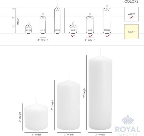 Royal Imports Unscented Pillar Candles 3 Inch Premium Wax White, 4 Sets (12 Candles - 4 of each 3x3, 3x6, 3x9) White Unscented Premium Wax for Wedding, Spa, Party, Birthday, Holiday, Bath, Home Decor in Saudi Arabia