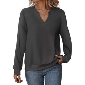 EADINVE Women Casual Long Sleeve V Neck Sweatshirts Cute Loose Fit Lightweight Pullover Tops