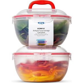 Komax Biokips Set of 2 Large Salad Bowls with Lids – 4.2 Qt Airtight Plastic Food Storage Containers – BPA-Free Salad Bowl with Lid that Locks – Microwave & Dishwasher Safe Salad Mixing Bowls