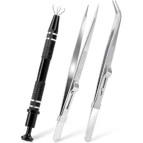 3 Pcs Gem Tweezers, Gem Holder Pick up Tool, Jewelry Tweezers Gemstone Tweezers Jewelry Grabber, Gem and Jewelry Tweezers Precision Tweezers, Stone Jewelry Locking Tweezers