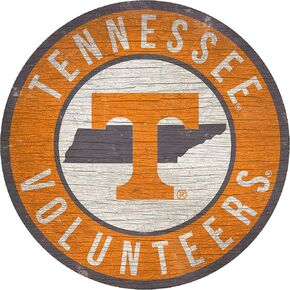 Tennessee 12In Circle with State and Team Logo Wood Sign, orange