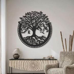DEKORARTX Tree of Life Metal Wall Art Home Decoration, Black Wall Hanging Decor for Living Room, Decorative Family Tree Home Office Wall Art Housewarming Gift (29cm x 32cm | 11.4" x 12.6")