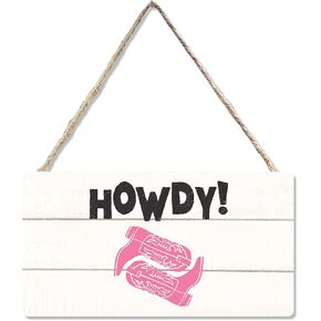 Western Pink Howdy Wood Sign, Western Cowgirl Preppy Wall Decor Hanging Sign for Cowgirl Girls Room, Western Home Office Dorm decor Pink Cowgirl Door Decor 12 x 6 Inch