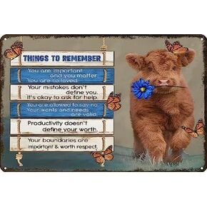 Metal Sign Highland Cow Monarch Butterfly Blue Flower Retro Decor Art Sign Home Kitchen Bar Garden Cafe Club Cave Wall Decor Butterfly Tin Sign 5.5x8 inhces