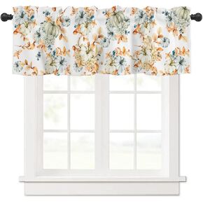 HUXJOKO Valance Curtains for Kitchen Window, Autumn Watercolor Pumpkins Fallen Leaves Rod Pocket Blackout Short Curtain for Kitchen Bathroom or Small Windows, 54x18in -1 Panel