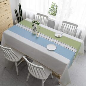 Vonabem Table Cloth Tassel Cotton Linen Table Cover for Kitchen Dinning Wrinkle Free Table Cloths Rectangle/Oblong (58''x70'', 4-6 Seats, Linen and Cotton)