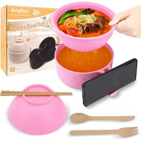 Ramen Cooker, Microwave Ramen Bowl Set with Chopsticks Spoon Ramen Noodle Bowl Instant Cooking for College Dorm Room Essentials, Dishwasher-Safe, BPA-Free (Black)