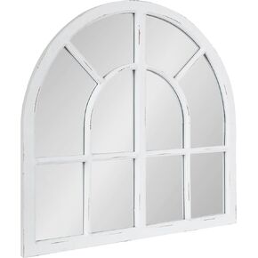 Kate and Laurel Boldmere Modern Farmhouse Wide Windowpane Arched Mirror, 30 x 29, Rustic Brown, Decorative Vintage Inspired Window Mirror for Farmhouse Wall Decor