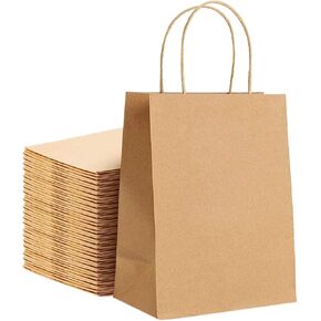 Kraft Paper Bags with Twisted Handles-13x7x17 inches, Bulk Multiuse Solid Print Bags, Perfect for Any Occasion, 50 Pack, Brown