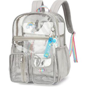 Clear Backpack for Men Women, Heavy Duty PVC See Through Transparen Backpacks for School, Stadium, Concert (Black)