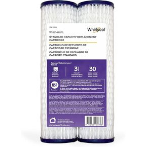 Whirlpool 2.5"x10" Sediment Water Filter Replacement Cartridge WHKF-WHPL, NSF Certified 30-Micron Rating Protects Home Appliances, Fits Whole House Filtration Housings WHKF-DWHV and WHKF-DWH, 2-Pack