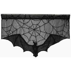 Halloween Lace Valance Short Curtain Topper for Kitchen Window Black Spooky Decorate Semi-Sheer Curtain Fabric Polyester Rod Pocket 37"x23" 1PC