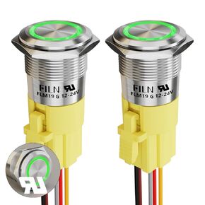 5 Amp 16mm (5/8'') 2Pcs Latching Push Button Switch 12V DC On Off Stainless Steel with Red LED with Wire Socket Plug Self-Locking Push button(Red/Stainless Steel Latching)