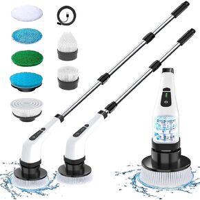 Electric Spin Scrubber, 7Pcs Replaceable Brush Heads Cordler Cleaning Brush and Adjustable Extension Handle Electric Scrubber, for Bathroom Tile, Floor, Tub, Window, Car