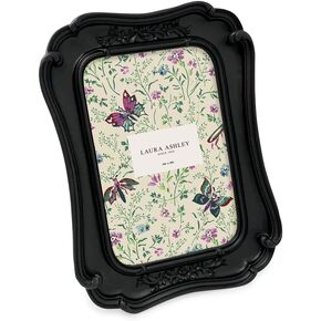 Laura Ashley (4x6 Vintage-Inspired Simple Ornate Picture Frame, Horizontal & Vertical for Tabletop and Wall Display, Home Décor, Floral, Resin Frame (4x6, Black)