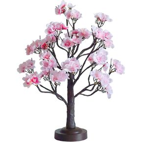 Pink Prelit Cherry Blossom Tree Lamp 18 Inches Spring Lighted Peach Flower Tree with 8 Modes and Timer USB or Battery Power Valentine's Easter Birthday Gift