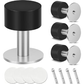 KOLAKO Door Stoppers, Door Stops for Bottom of Door, Self Adhesive Door Stop Black Heavy Duty Cylindrical Floor Door Stopper Wall Protector Stainless Steel Door Holder to Keep Door Open