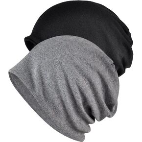 2 Pack Cotton Slouchy Beanie Hats, Chemo Hat Cap Scarf for Women and Men