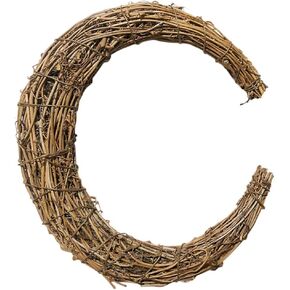 PRETYZOOM Grapevine Wreath Moon Shaped Natural Rattan Wreath Vine Branch Wreath Garland Floral Hoop Ring for DIY Crafts Christmas Decorations