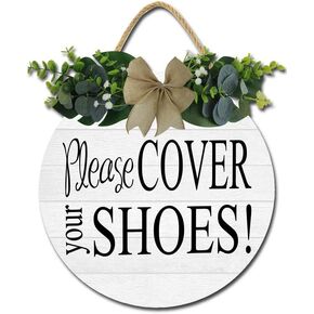 Welcome Sign For Front Door,Please Cover Your Shoes,Rustic Round Wooden Wreath,Housewarming Plaque Gifts For New House,New Home Housewarming Gift For All Seasons