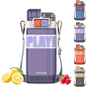 18oz Leak-proof Square Water Bottle with Separate Button and Flip Cap Design, Spout and Straw, BPA-Free Sports Bottle for School and Outdoor Use (Red)